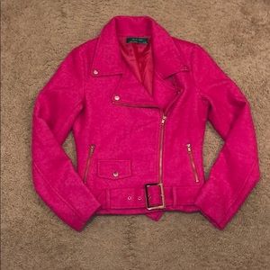 Hot pink wool Moto jacket